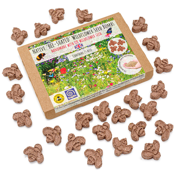 25 Bee Shaped Seed Bombs | Bee Friendly Wildflower Seed Mix | Flower Beebombs Handmade in The UK